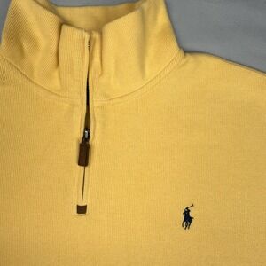 Polo Ralph Lauren Men‎ XL Quarter Zip Sweater Yellow 1/4 Long Sleeve Rib Preppy